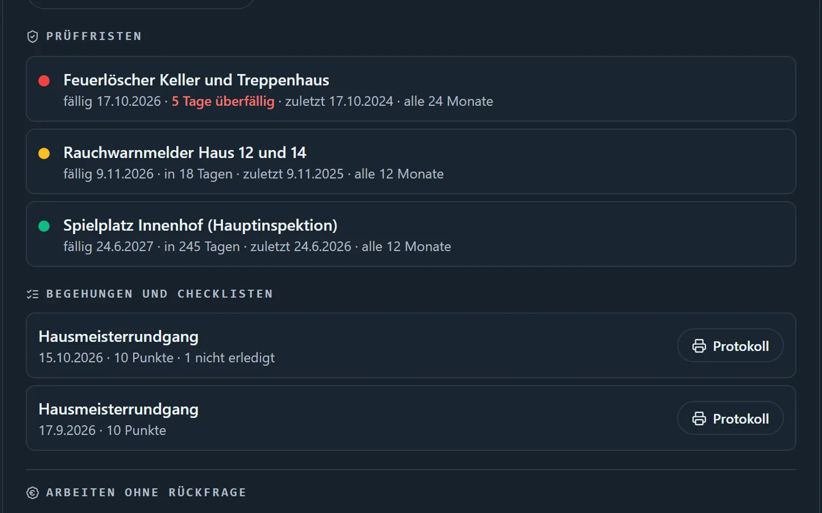 Begehungsprotokoll nach Checkliste mit Foto eines Mangels